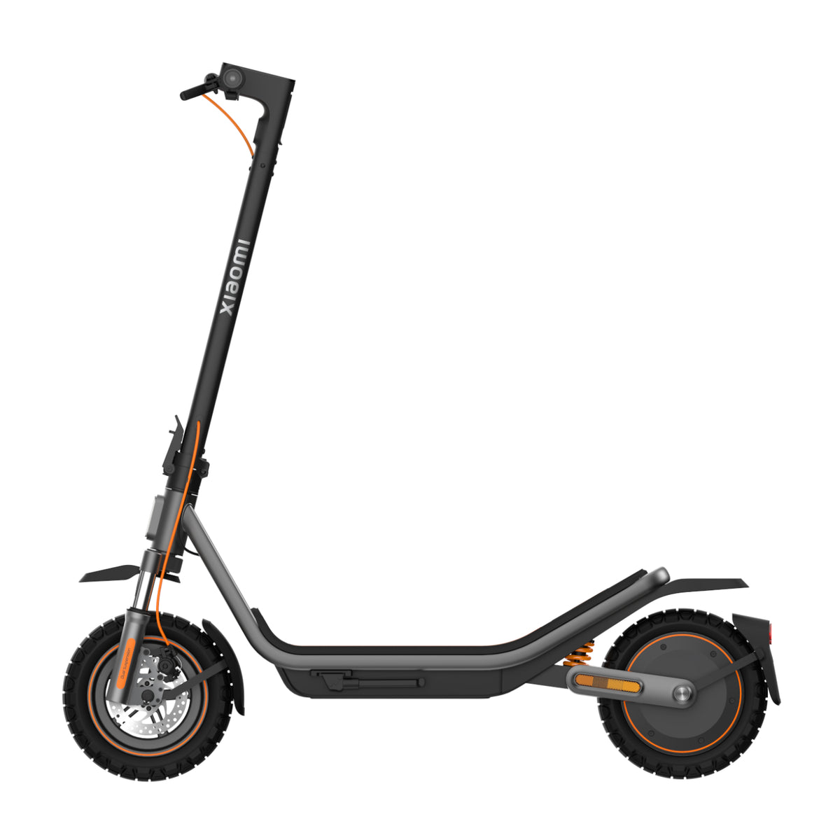 Xiaomi Electric Scooter 6 Pro in black, full side profile with 12-inch tyres and dual suspension